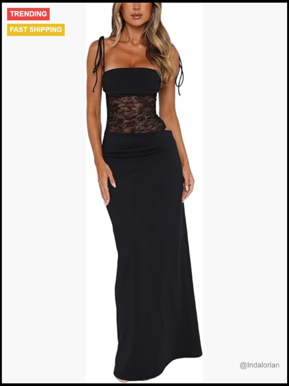 Lace Splicing Cutout Maxi Dress Square Neck Sleeveless Bodycon Sheer Corset